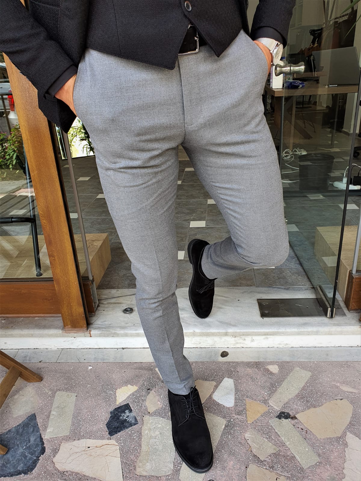 grey dress pants